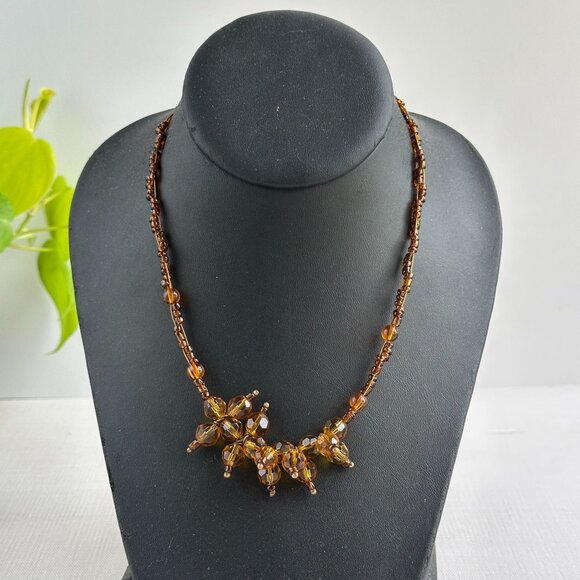 Jewelry - Amber Glass Bead Necklace Adjustable 16"-18" With Clustered Bead Accent
